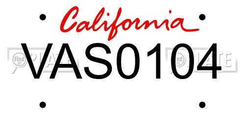 VAS0104 California License Plate