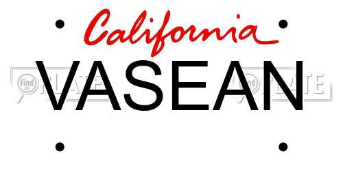VASEAN California License Plate