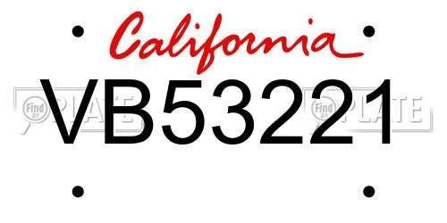 VB53221 California License Plate