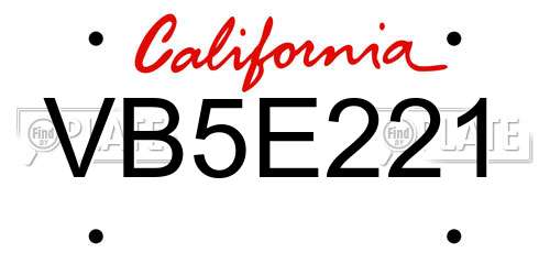 VB5E221 California License Plate