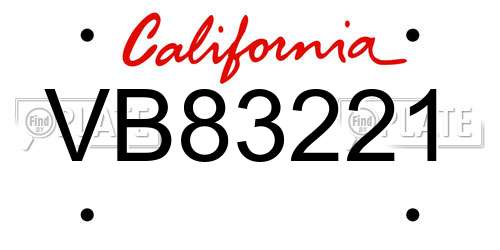 VB83221 California License Plate