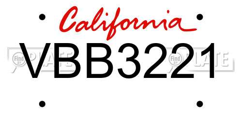VBB3221 California License Plate