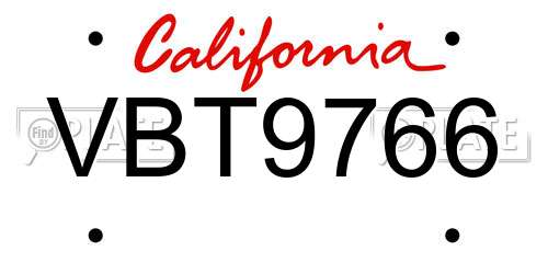 VBT9766 California License Plate
