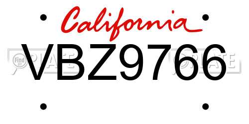 VBZ9766 California License Plate