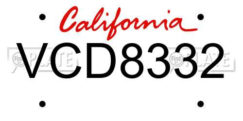 VCD8332 California License Plate