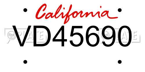VD45690 California License Plate