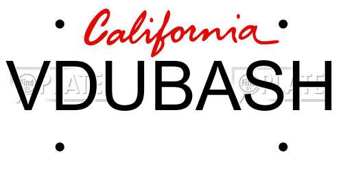 VDUBASH California License Plate