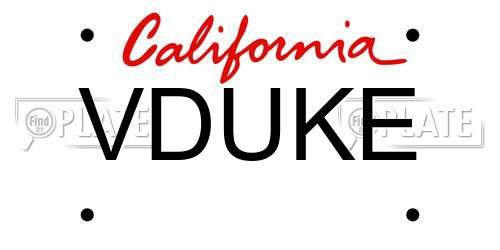 VDUKE California License Plate