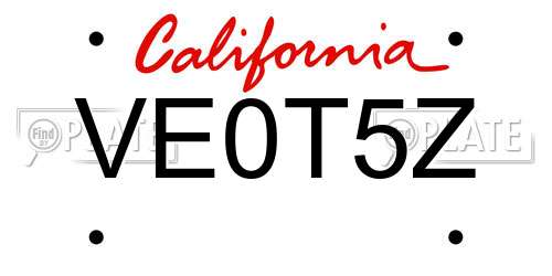 VE0T5Z California License Plate