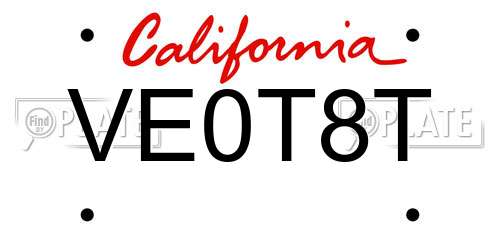 VE0T8T California License Plate
