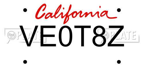 VE0T8Z California License Plate