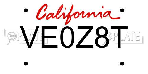 VE0Z8T California License Plate