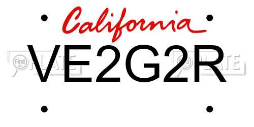 VE2G2R California License Plate