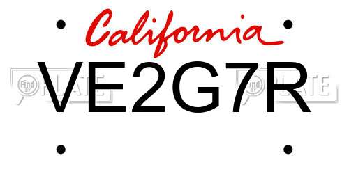 VE2G7R California License Plate