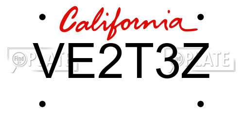 VE2T3Z California License Plate