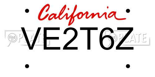 VE2T6Z California License Plate