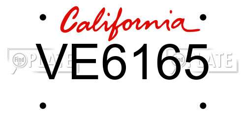 VE6165 California License Plate