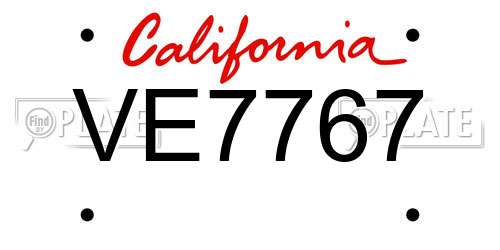VE7767 California License Plate