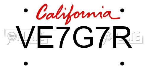 VE7G7R California License Plate