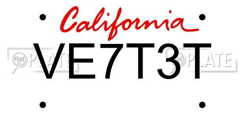 VE7T3T California License Plate