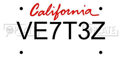 VE7T3Z California License Plate