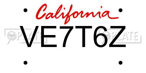 VE7T6Z California License Plate
