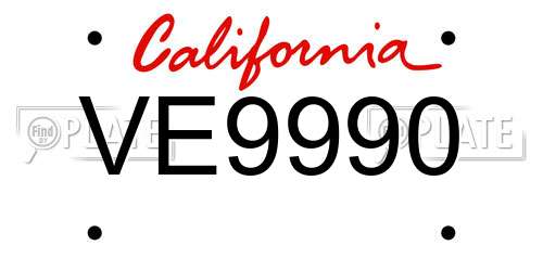 VE9990 California License Plate