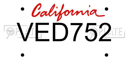 VED752 California License Plate