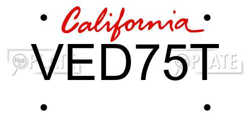 VED75T California License Plate