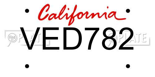 VED782 California License Plate