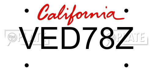 VED78Z California License Plate