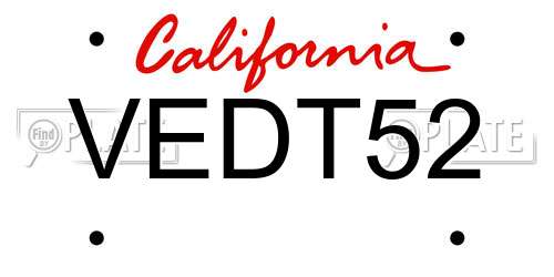 VEDT52 California License Plate