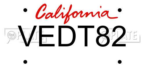 VEDT82 California License Plate