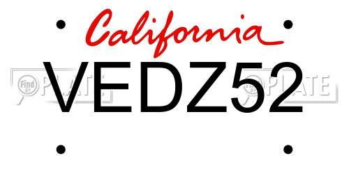 VEDZ52 California License Plate