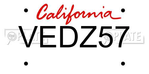 VEDZ57 California License Plate