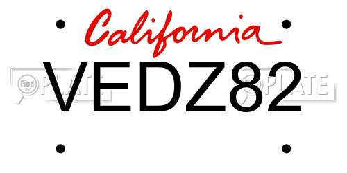 VEDZ82 California License Plate