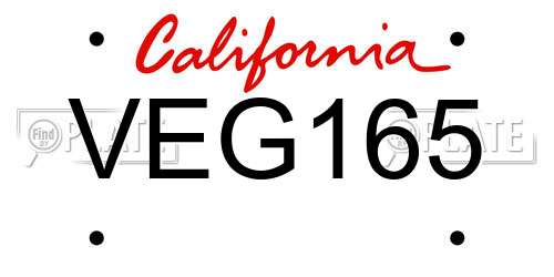 VEG165 California License Plate