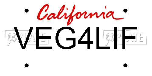 VEG4LIF California License Plate