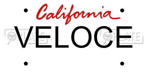 VELOCE California License Plate
