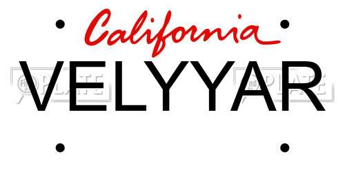 VELYYAR California License Plate