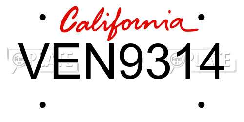 VEN9314 California License Plate
