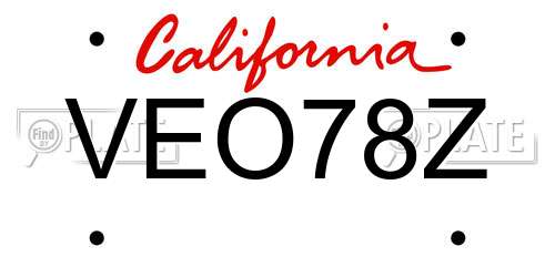 VEO78Z California License Plate