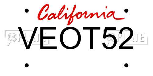 VEOT52 California License Plate