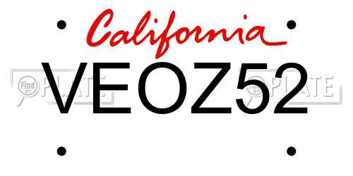 VEOZ52 California License Plate