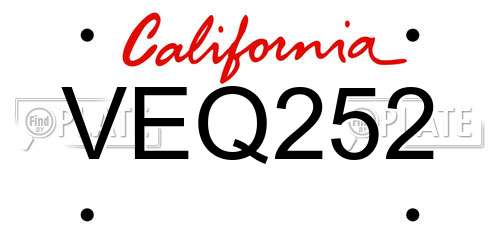 VEQ252 California License Plate