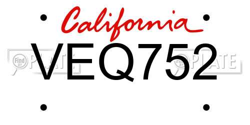 VEQ752 California License Plate