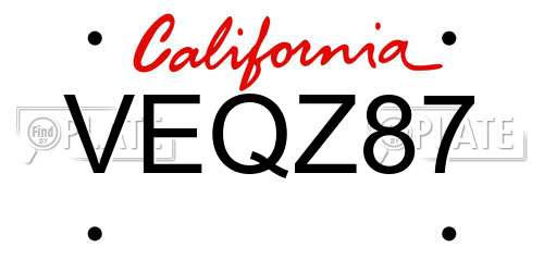 VEQZ87 California License Plate