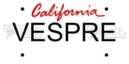 VESPRE California License Plate