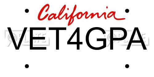 VET4GPA California License Plate