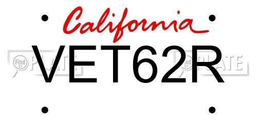 VET62R California License Plate
